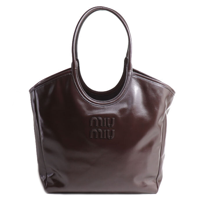 Miu Miu Ivy Leather Tote Bag Dark Brown